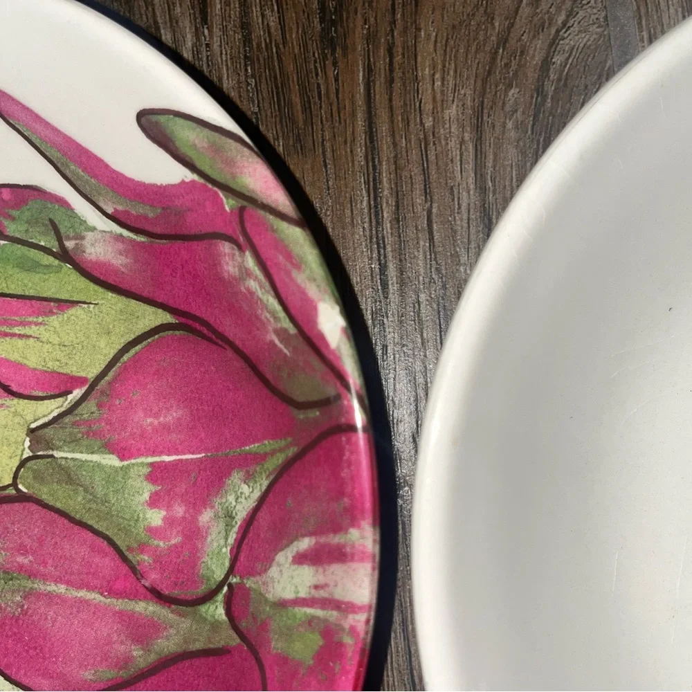 Crate and Barrel Floral Artichoke Ceramic Bowls 9.5”  (Set of 4)